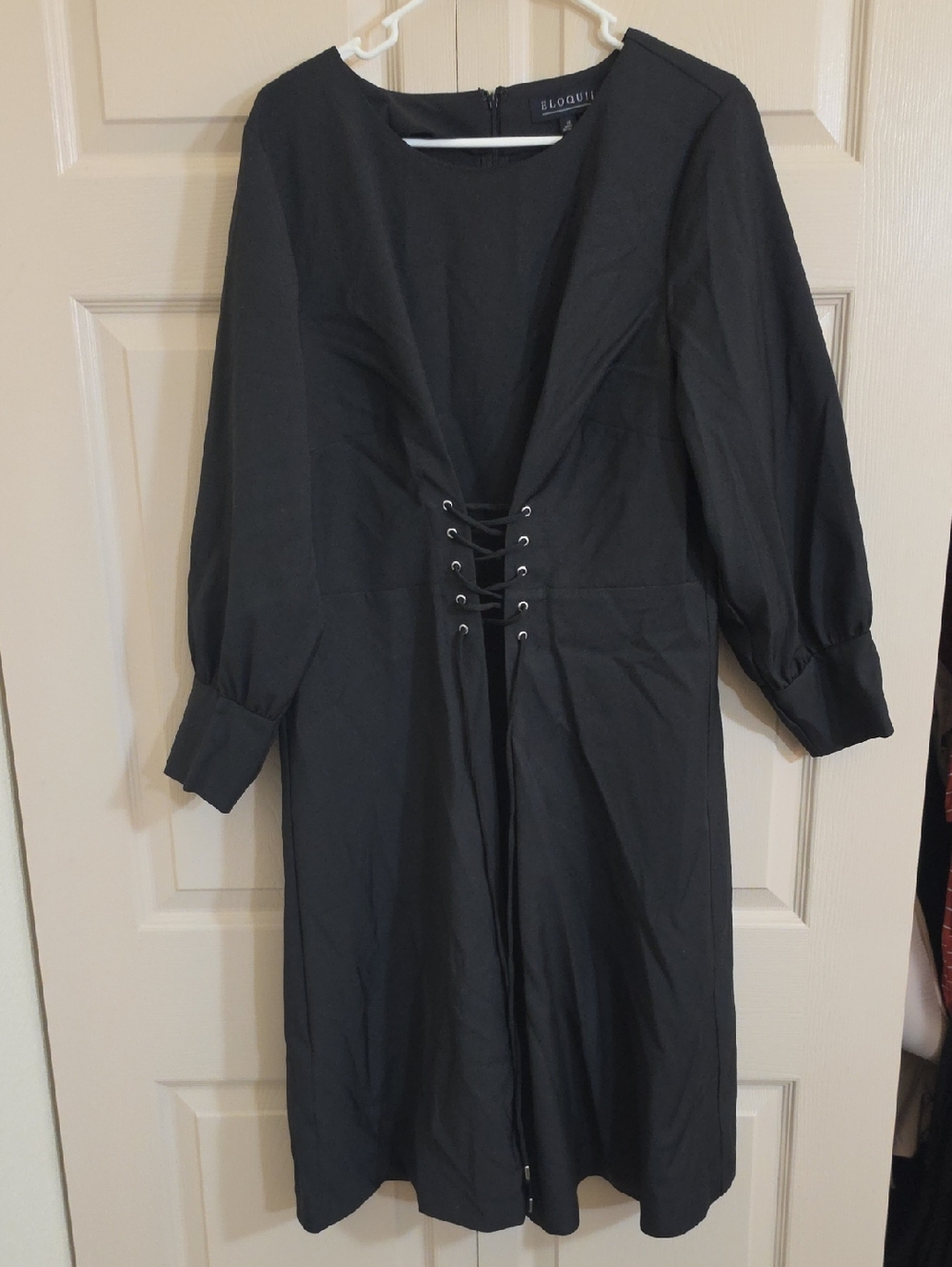 Eloquii Black Lace-Up Long Sleeve Midi Dress